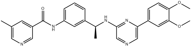 3-Pyridinecarboxamide, N-[3-[(1S)-1-[[6-(3,4-dimethoxyphenyl)-2-pyrazinyl]amino]ethyl]phenyl]-5-methyl- 结构式