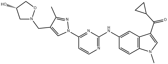 Methanone, cyclopropyl[5-[[4-[4-[[(4S)-4-hydroxy-2-isoxazolidinyl]methyl]-3-methyl-1H-pyrazol-1-yl]-2-pyrimidinyl]amino]-1-methyl-1H-indol-3-yl]- 结构式