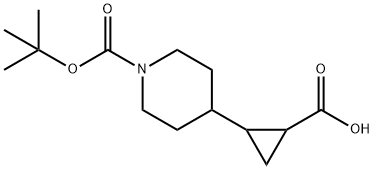 1-Piperidinecarboxylic acid, 4-(2-carboxycyclopropyl)-, 1-(1,1-dimethylethyl) ester 结构式