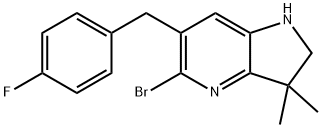 5-bromo-6-[(4-fluorophenyl)methyl]-3,3-dimethyl-1,2-dihydropyrrolo[3,2-b]pyridine 结构式