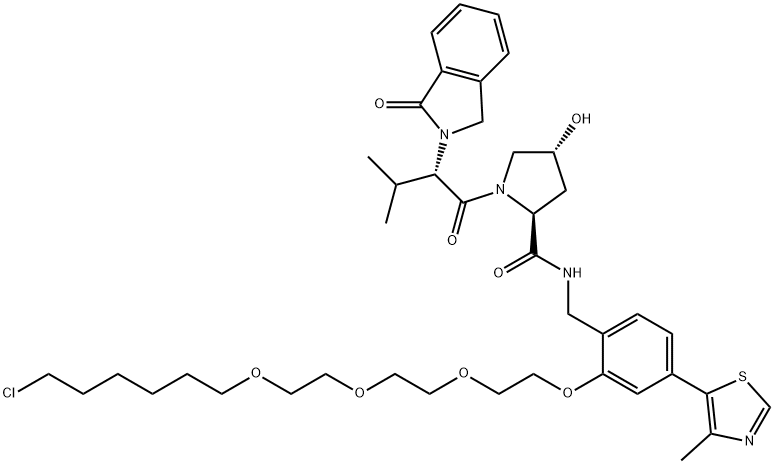 (2S,4R)-N-(2-(2-(2-(2-((6-氯己基)氧基)乙氧基)乙氧基)乙氧基)-4-(4-甲基噻唑-5-基)苄基)-4-羟基-1-((S)-3-甲基-2-(1-氧代异吲哚啉-2-基)丁酰基)吡咯烷-2-甲酰胺 结构式