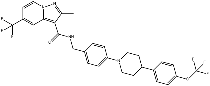 Pyrazolo[1,5-a]pyridine-3-carboxamide, 2-methyl-N-[[4-[4-[4-(trifluoromethoxy)phenyl]-1-piperidinyl]phenyl]methyl]-5-(trifluoromethyl)- 结构式