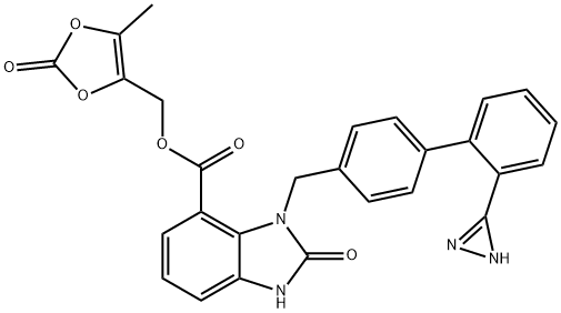 (5-Methyl-2-oxo-1,3-dioxol-4-yl)methyl 3-((2''-(1H-Diazirin-3-yl)-[1,1''-biphenyl]-4-yl)methyl)-2-oxo-2,3-dihydro-1H-benzo[d]imidazole-4-carboxylate 结构式