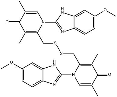 2,2'-(disulfanediylbis(methylene))bis(1-(5-methoxy-1H-benzo[d]imidazol-2-yl)-3,5-dimethylpyridin-4(1H)-one) 结构式