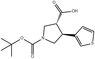 (3R,4S)-Rel-1-[(tert-butoxy)carbonyl]-4-(thiophen-3-yl)pyrrolidine-3-carboxylic acid 结构式