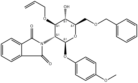 4-甲氧苯基-3-O-烯丙基-6-O-苄基-2-脱氧-2-邻苯二甲酰亚胺-Β-D-吡喃葡萄糖苷 结构式