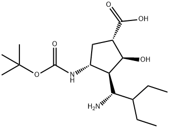 (1S,2S,3S,4R)-3-((S)-1-氨基-2-乙基丁基)-4-((叔丁氧羰基)氨基)-2-羟基环戊烷-1-羧酸 结构式