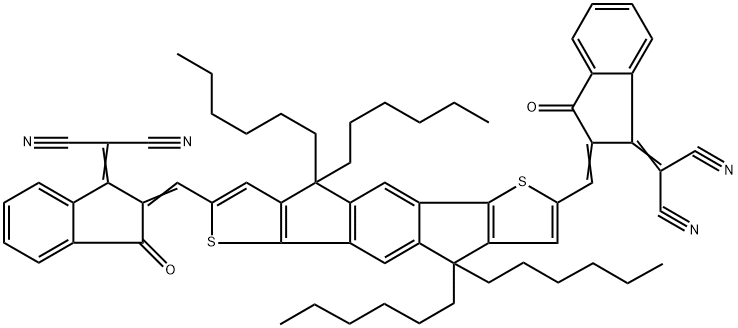 2,2'-((2Z,2'Z)-((4,4,9,9-四(对己基苯)-4,9-二氢-S-引达省并二噻吩-2,7-二基)双(甲基亚基))-双-(3-氧代-2,3-二氢-1H-茚-2,1-二亚甲基))二丙二腈 结构式