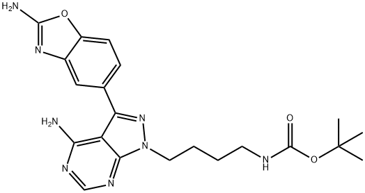 Carbamic acid, N-[4-[4-amino-3-(2-amino-5-benzoxazolyl)-1H-pyrazolo[3,4-d]pyrimidin-1-yl]butyl]-, 1,1-dimethylethyl ester 结构式