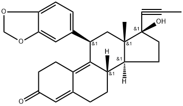 (11β,17β)-11-(1,3-Benzodioxol-5-yl)-17-hydroxy-17-(1-propyn-1-yl)estra-4,9-dien-3-one 结构式