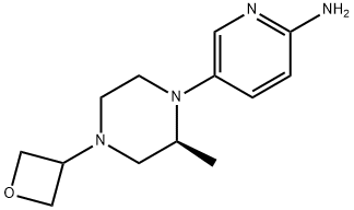 (S)-5-(2-甲基-4-(氧杂环丁烷-3-基)哌嗪-1-基)吡啶-2-胺 结构式