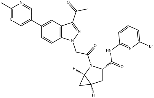 2-Azabicyclo[3.1.0]hexane-3-carboxamide, 2-[2-[3-acetyl-5-(2-methyl-5-pyrimidinyl)-1H-indazol-1-yl]acetyl]-N-(6-bromo-2-pyridinyl)-, (1R,3S,5R)- 结构式