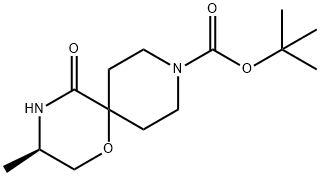 (R)-3-甲基-5-氧代-1-氧杂-4,9-二氮杂螺[5.5]十一烷-9-羧酸叔丁酯 结构式