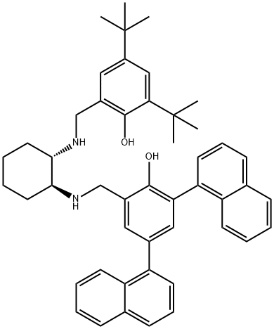 2,4-双(1,1-二甲基乙基)-6-[[[(1S,2S)-2-[[(2-羟基-3,5-二-1-萘基苯基)甲基]氨基]环己基]氨基]甲基]苯酚 结构式