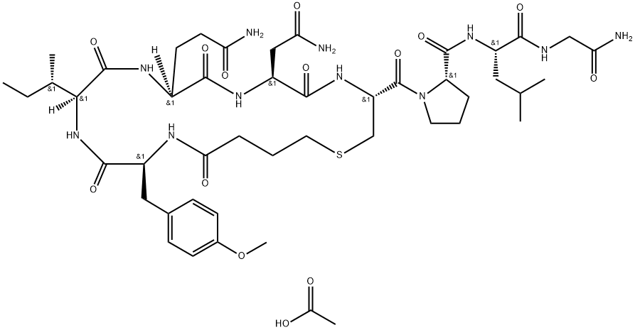 (S)-1-(((3R,6S,9S,12S,15S)-6-(2-氨基-2-氧代乙基)-9-(3-氨基-3-氧代丙基)-12-((S)-仲丁基)-15-(4-甲氧基苄基)-5,8,11,14,17-五氧代-1-硫杂-4,7,10,13,16-五氮杂环二十烷-3-羰基)-N-((S)-1-(((2-氨基-2-氧代乙基)氨基)-4-甲基-1-氧代戊-2-基)吡咯烷-2-羧酰胺 乙酸盐 结构式
