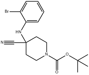 叔-丁基 4-((2-溴苯基)氨基)-4-氰基哌啶-1-甲酸基酯 结构式