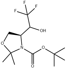 3-Oxazolidinecarboxylic acid, 2,2-dimethyl-4-(2,2,2-trifluoro-1-hydroxyethyl)-, 1,1-dimethylethyl ester, (4S)- 结构式