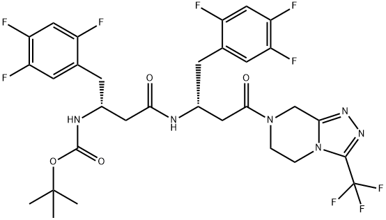 tert-Butyl ((R)-4-Oxo-4-(((R)-4-oxo-4-(3-(trifluoromethyl)-5,6-dihydro-[1,2,4]triazolo[4,3-a]pyrazin-7(8H)-yl)-1-(2,4,5-trifluorophenyl)butan-2-yl)amino)-1-(2,4,5-trifluorophenyl)butan-2-yl)carbamate 结构式