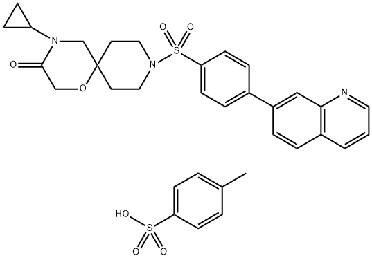 1-Oxa-4,9-diazaspiro[5.5]undecan-3-one, 4-cyclopropyl-9-[[4-(7-quinolinyl)phenyl]sulfonyl]-, compd. with 4-methylbenzenesulfonate (1:1) 结构式