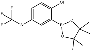 2-(4,4,5,5-四甲基-1,3,2-二氧硼杂环戊烷-2-基)-4-((三氟甲基)硫)苯酚 结构式