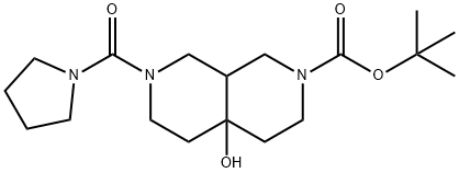 2,7-Naphthyridine-2(1H)-carboxylic acid, octahydro-4a-hydroxy-7-(1-pyrrolidinylcarbonyl)-, 1,1-dimethylethyl ester 结构式