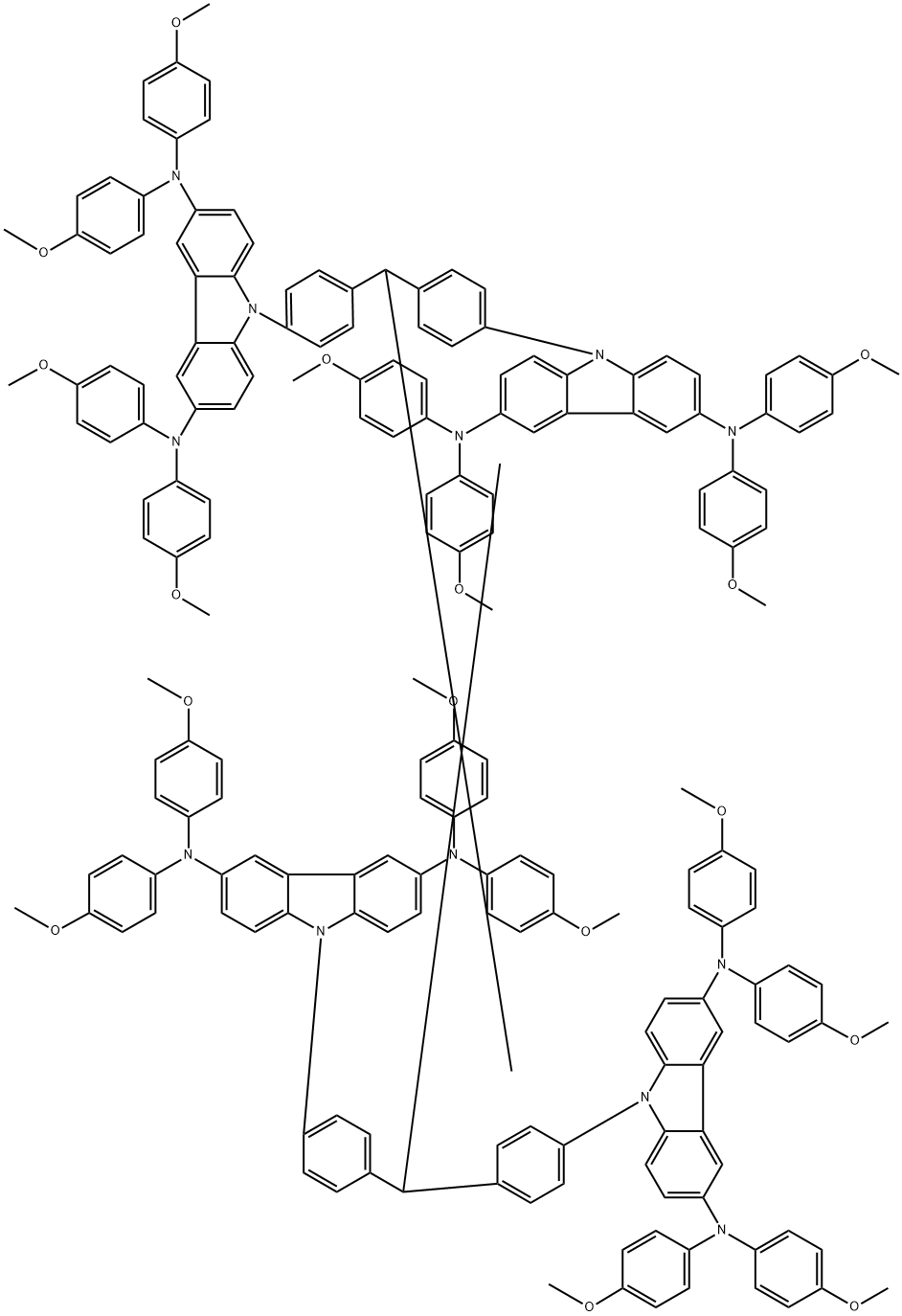 Tetra{N-[tetra(4-methoxyphenyl) -9H-carbazole-3,6-diamine] phenyl} ethylene 结构式