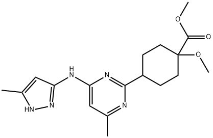 METHYL 1-METHOXY-4-(4-METHYL-6-((5-METHYL-1H-PYRAZOL-3-YL)AMINO)PYRIMIDIN-2-YL)CYCLOHEXANE-1-CARBOXY 结构式