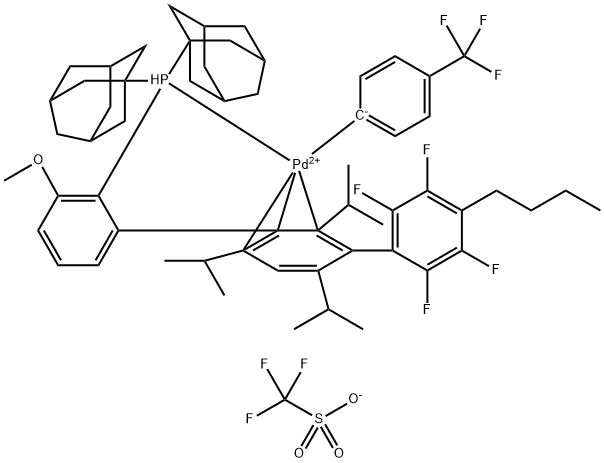 [N-[2-(二-1-金刚烷)膦苯基]吗啉](4-三氟甲基苯基)三氟甲烷磺酸钯 结构式