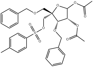 L-Lyxofuranose, 4-C-[(phenylmethoxy)methyl]-3-O-(phenylmethyl)-, 1,2-diacetate 5-(4-methylbenzenesulfonate) 结构式