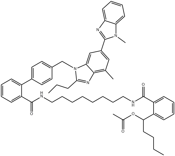 [1,1'-Biphenyl]-2-carboxamide, N-[8-[[2-[1-(acetyloxy)pentyl]benzoyl]amino]octyl]-4'-[(1,4'-dimethyl-2'-propyl[2,6'-bi-1H-benzimidazol]-1'-yl)methyl]- 结构式