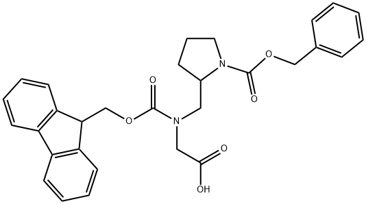 2-((((9H-芴-9-基)甲氧基)羰基)((1-((苄氧基)羰基)吡咯烷-2-基)甲基)氨基)乙酸 结构式