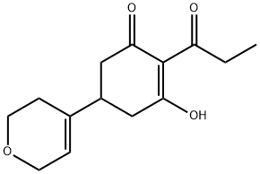 2-Cyclohexen-1-one, 5-(3,6-dihydro-2H-pyran-4-yl)-3-hydroxy-2-(1-oxopropyl)- 结构式