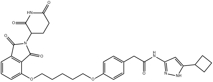 N-(5-环丁基-1H-吡唑-3-基)-2-(4-((5-((2-(2,6-二氧代哌啶-3-基)-1,3-二氧代异吲哚啉-4-基)氧基)戊基)氧基)苯基)乙酰胺 结构式