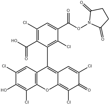 1,4-Benzenedicarboxylic acid, 2,5-dichloro-3-(2,4,5,7-tetrachloro-6-hydroxy-3-oxo-3H-xanthen-9-yl)-, 1-(2,5-dioxo-1-pyrrolidinyl) ester 结构式