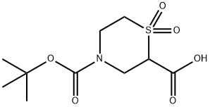 4-(叔丁氧基羰基)硫代吗啉-2-羧酸1,1-二氧化物 结构式