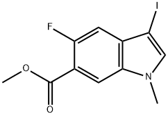 H-Indole-6-carboxylic acid, 5-fluoro-3-iodo-1-methyl-, methyl ester 结构式