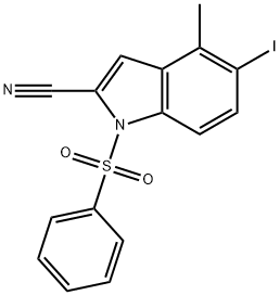 5-碘-4-甲基-1-(苯磺酰基)-1H-吲哚-2-甲腈 结构式