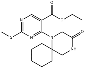 2-(甲硫基)-4-(3-氧代-1,4-二氮杂螺[5.5]十一烷-1-基)嘧啶-5-羧酸乙酯 结构式