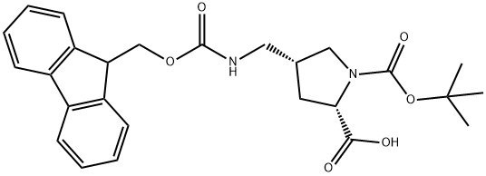 1,2-Pyrrolidinedicarboxylic acid, 4-[[[(9H-fluoren-9-ylmethoxy)carbonyl]amino]methyl]-, 1-(1,1-dimethylethyl) ester, (2S,4R)- 结构式