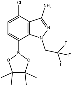 4-氯-7-(4,4,5,5-四甲基-1,3,2-二氧杂硼烷-2-基)-1-(2,2,2-三氟乙基)-1H-吲唑-3-胺 结构式