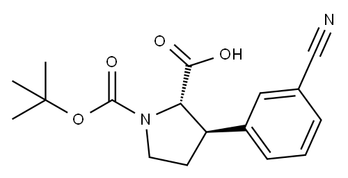 1,2-Pyrrolidinedicarboxylic acid, 3-(3-cyanophenyl)-, 1-(1,1-dimethylethyl) ester, (2S,3R)- 结构式