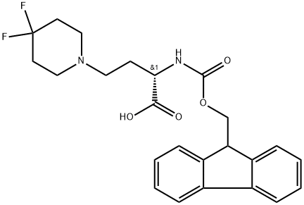 (2S)-4-(4,4-difluoropiperidin-1-yl)-2-(9H-fluoren-9-ylmethoxycarbonylamino)butanoic acid 结构式