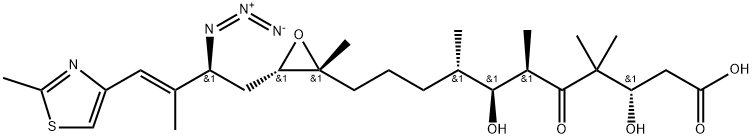 2-Oxiraneundecanoic acid, 3-[(2S,3E)-2-azido-3-methyl-4-(2-methyl-4-thiazolyl)-3-buten-1-yl]-β,ζ-dihydroxy-γ,γ,ε,η,2-pentamethyl-δ-oxo-, (βS,εR,ζS,ηS,2R,3S)- 结构式