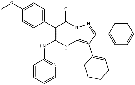 Pyrazolo[1,5-a]pyrimidin-7(4H)-one, 3-(1-cyclohexen-1-yl)-6-(4-methoxyphenyl)-2-phenyl-5-(2-pyridinylamino)- 结构式