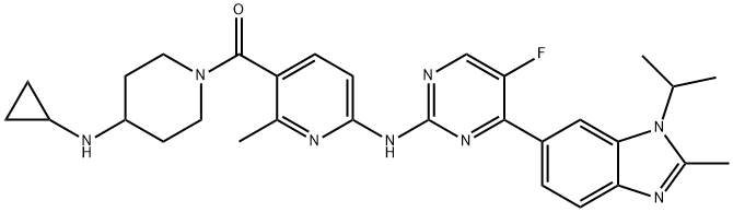 Methanone, [4-(cyclopropylamino)-1-piperidinyl][6-[[5-fluoro-4-[2-methyl-1-(1-methylethyl)-1H-benzimidazol-6-yl]-2-pyrimidinyl]amino]-2-methyl-3-pyridinyl]- 结构式