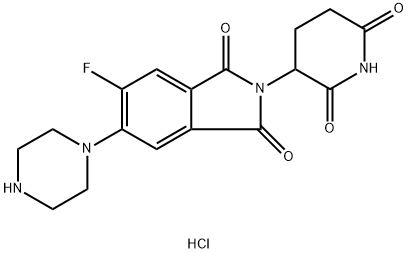 2-(2,6-二氧代哌啶-3-基)-5-氟-6-(哌嗪-1-基)异吲哚啉-1,3-二酮盐酸盐 结构式