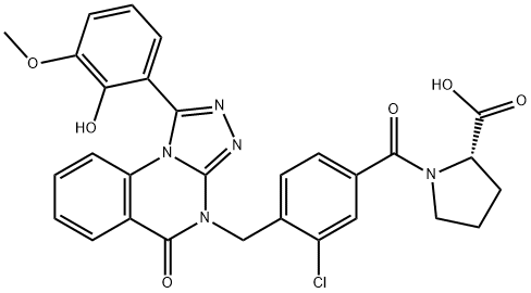 L-Proline, 1-[3-chloro-4-[[1-(2-hydroxy-3-methoxyphenyl)-5-oxo[1,2,4]triazolo[4,3-a]quinazolin-4(5H)-yl]methyl]benzoyl]- 结构式