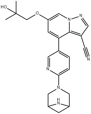 4-(6-(3,6-二氮杂双环[3.1.1]庚烷-3-基)吡啶-3-基)-6-(2-羟基-2-甲基丙氧基)吡唑并[1,5-a]吡啶3-甲腈 结构式