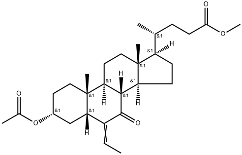 Obeticholic Acid Impurity 18  Cholan-24-oic acid, 3-(acetyloxy)-6-ethylidene-7-oxo-, methyl ester, (3α,5β)- 结构式