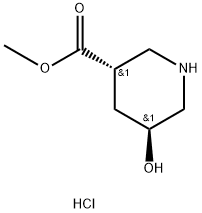 3-Piperidinecarboxylic acid, 5-hydroxy-, methyl ester, hydrochloride (1:1), (3R,5R)-rel- 结构式